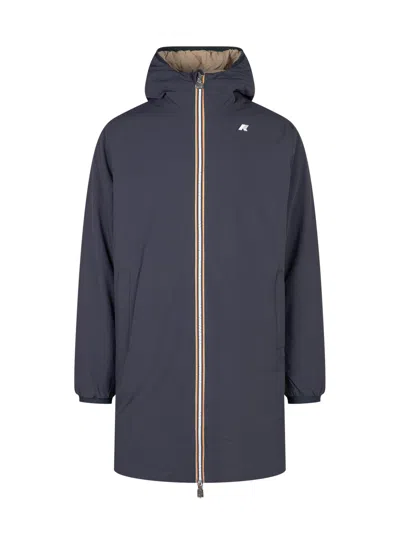 K-way Jacob St Warm Double Down Jacket In Blue Depth-beige Khaki