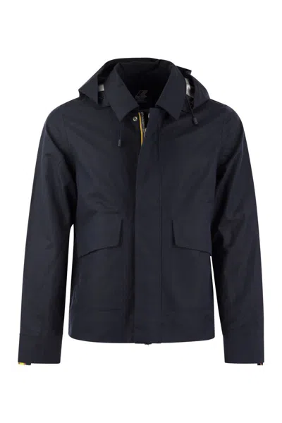 K-way Cotton-linen Blend Jacket With Adjustable Hem In Blue