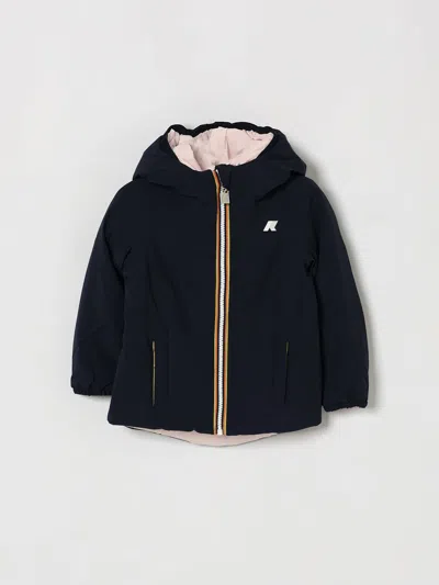 K-way Kids' Lily Short Reversible Hooded Jacket With Monogram Logo In Blue