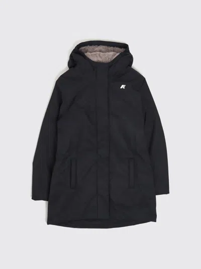 K-way Kids' P. Denise Knee-length Hooded Jacket With Fur Lining In Black