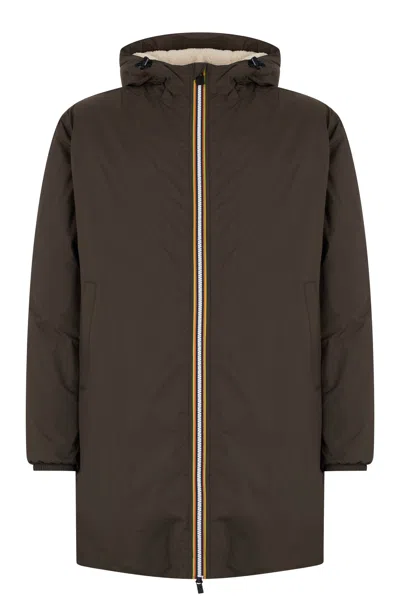 K-way Le Vrai 4.0 Claude Unisex Packable Full Zip Waterproof Rain Jacket In Brown