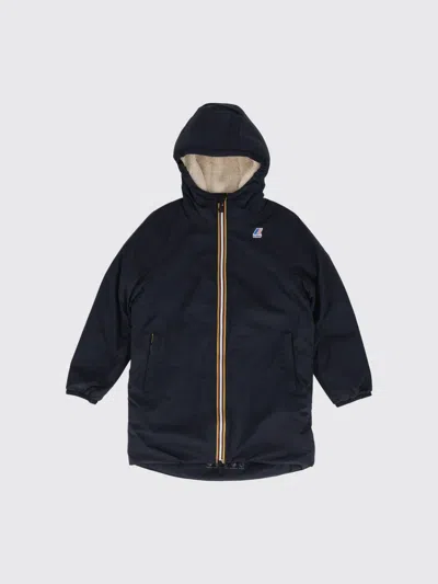K-way Kids'  Le Vrai 4.0 Eiffel Check Tweed Bomber Jacket For Boys With High Neck In Blue
