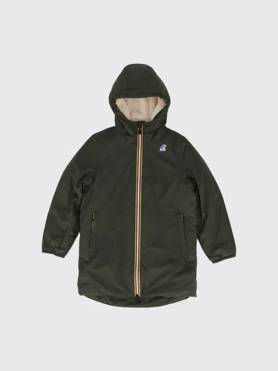 K-way Kids'  Le Vrai 4.0 Eiffel Check Tweed Bomber Jacket For Boys With High Neck In Green
