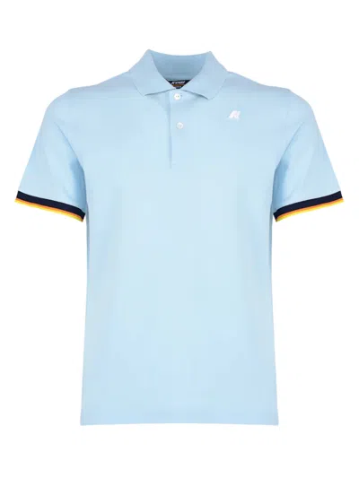 K-way Men Light Blue Logo-patch Polo, Xxl Luxury Polos For Men Darveys