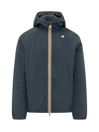 K-way Lightweight Jacket With Hood And Front Zip In Blue