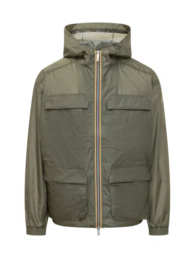 K-way Lightweight Jacket With Hood And Functional Pockets In Green