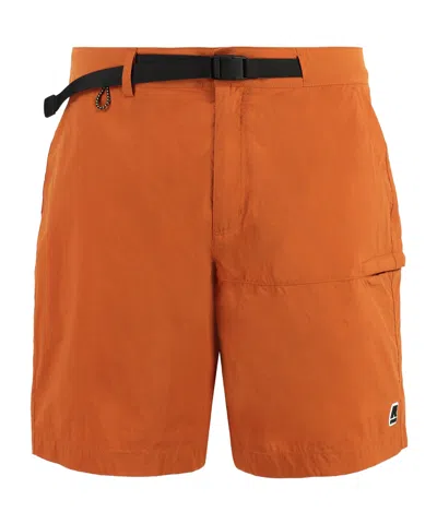 K-way Logo Patch Belted Bermuda Shorts In Orange