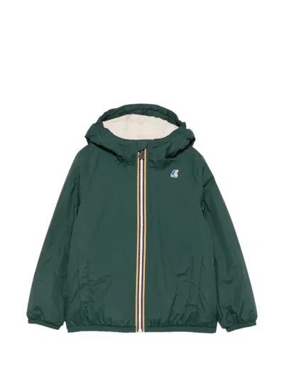 K-way Kids' Logo-patch Hooded Jacket In Green
