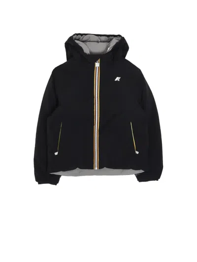 K-way Kids' Logo-patch Hooded Reversible Jacket In Black