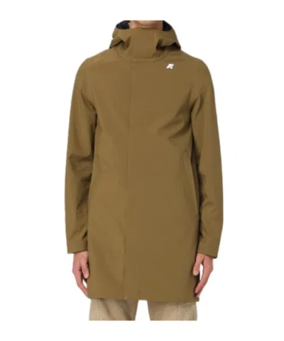 K-way Long Hooded Jacket In Brown
