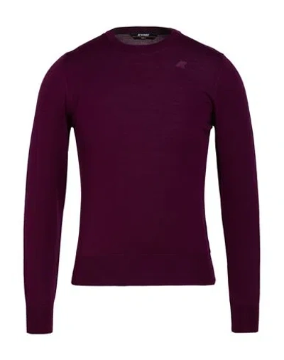 K-way Man Sweater Plum Size S Virgin Wool In Burgundy