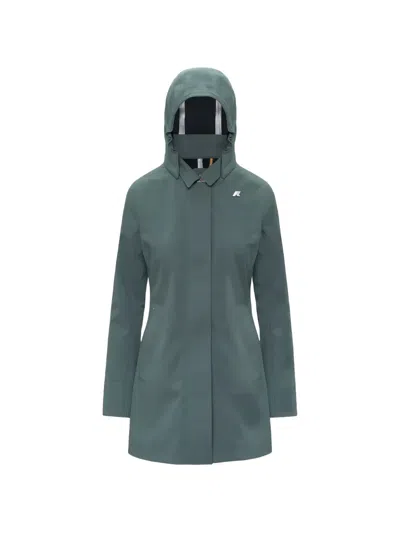 K-way Mathy Hooded Concealed-fastening Coat In Blue