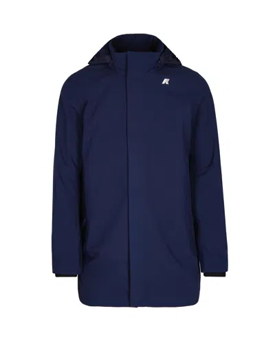 K-way Men's Hooded Insulated Long Coat In Blue Depth - Blue Depths