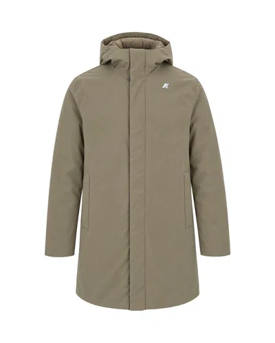K-way Men's Hooded Long Parka Coat In Green