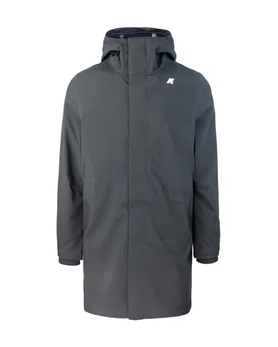 K-way Men's Hooded Long Parka Coat In Black P-blue D