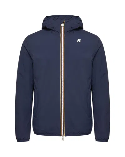 K-way Front Zip Fastening Long Sleeve Coat With Sophisticated Cuffs And Hem In Blue