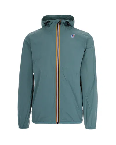 K-way Men's Hooded Windbreaker Jacket In Green Mine