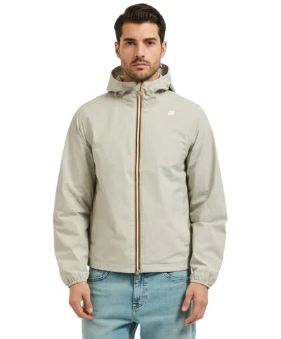 K-way Men Light Beige Logo Hood Jacket In Gray