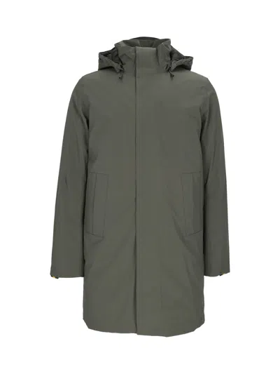 K-way Mid-length Bonded Padded Jacket With High Collar And Hood In Green