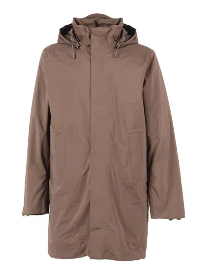 K-way Mid-length Padded Jacket With Adjustable Hood And Concealed Closure In Multi