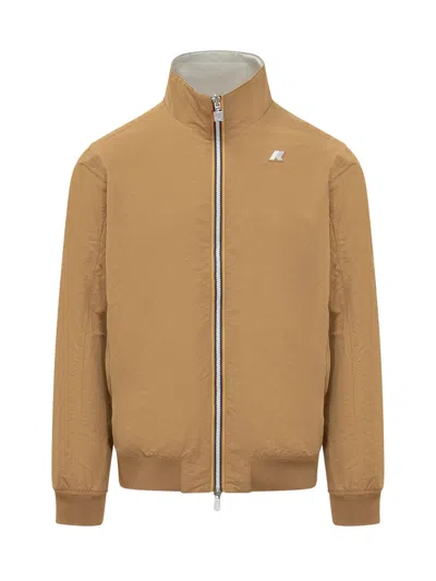K-way Mini Jacket With High Neck And Front Zip In Brown Bistre-beige Lt