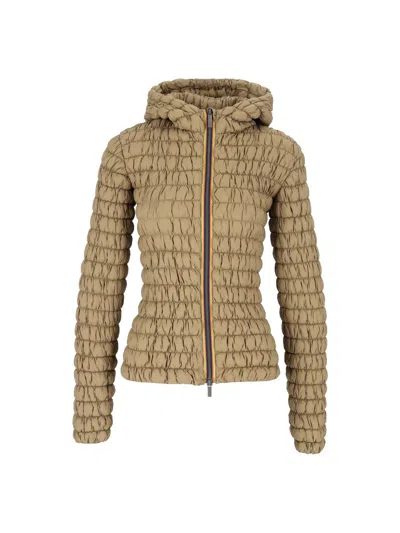 K-way Multicolor Shyda Tech Warm Corto Quilted Hooded Jacket In Neutral