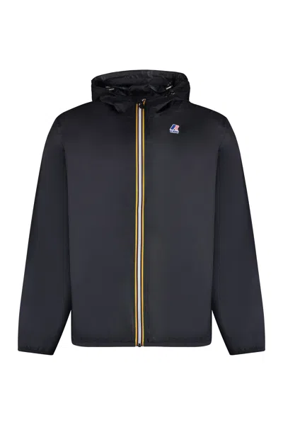 K-way Packable Hooded Nylon Jacket For Men In Black