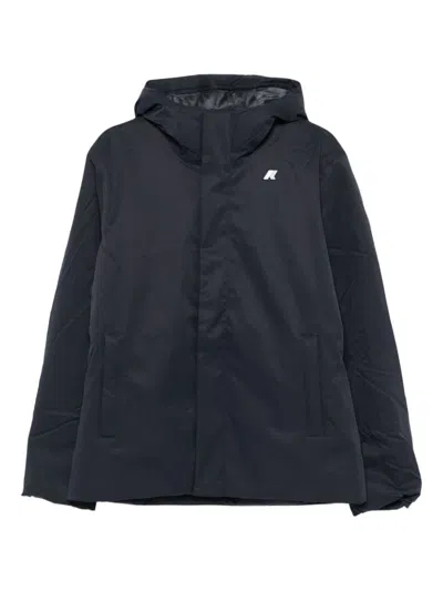 K-way Padded Design Hooded Jacket With Front Zip And Welt Pockets In Black