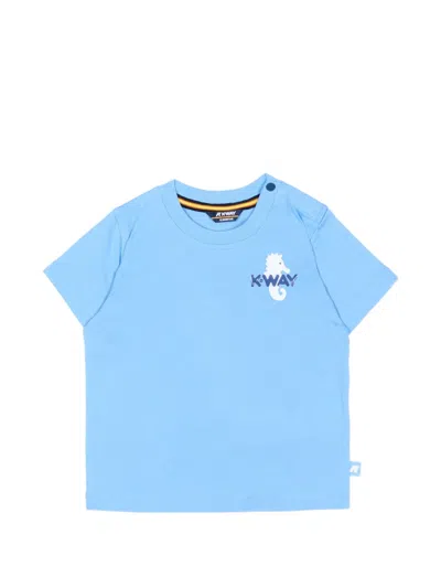 K-way Babies' Pete Seahorse-print Shoulder-button T-shirt In Blue
