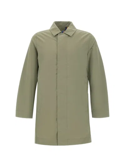 K-way Poirol Single-breasted Coat In Green