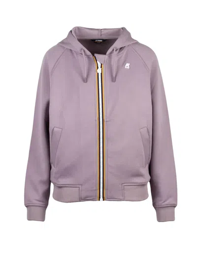 K-way Purple Striped Trim Drawstring Hood Zip Hoodie