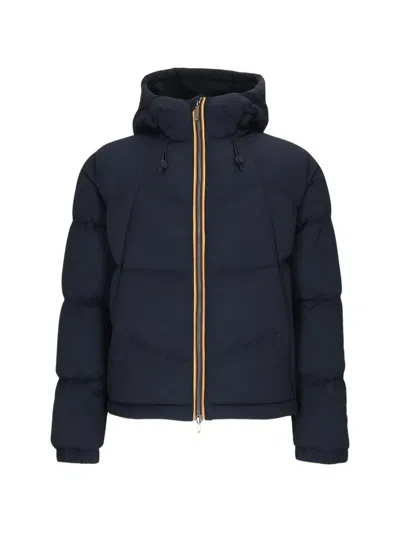 K-way Quilted Hooded Jacket In Blue