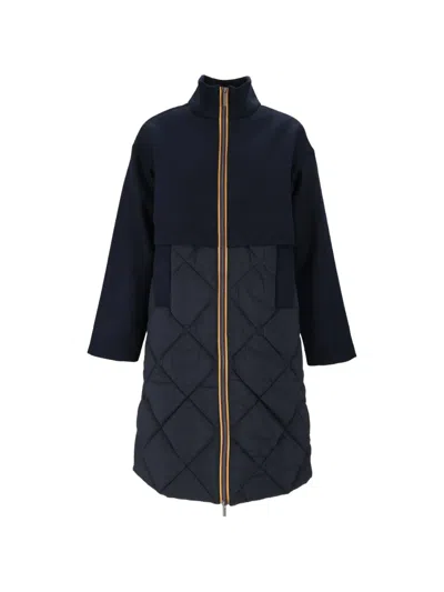 K-way Quilted Wool-blend Parka Coat In Blue