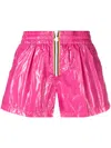 K-way R&d High-shine Zip-up Mini Shorts In Pink