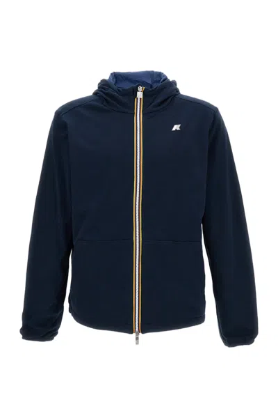 K-way Reversible Short Jacket In Blue Cotton Interlock In Multi