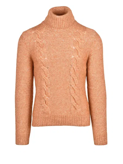 K-way Rust Cable Knit Cotton-alpaca High Neck Sweater In Orange