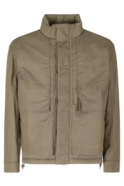 K-way Short High-collar Jacket With Zippered Pockets And Adjustable Cuffs In Green