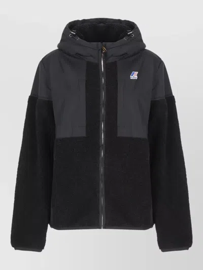 K-way Short Hooded Zip Jacket Two Tone In Black