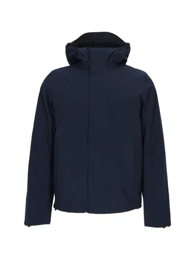K-way Short Padded Jacket With High Collar And Concealed Closure In Blue