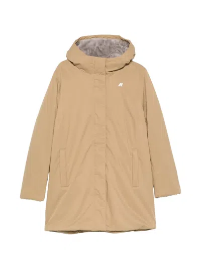 K-way Sophie Logo-patch Hooded Coat In Brown