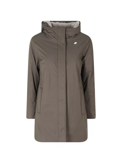 K-way Sophie Logo-patch Hooded Jcoat In Gray