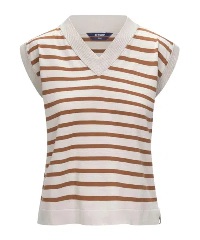 K-way Striped Knitted Vest In White