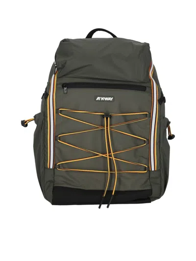 K-way Structured Green Nylon Backpack With Adjustable Drawstrings