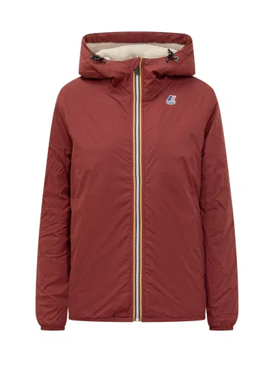 K-way Stylish Jacket With Hood And Sherpa Lining In Red Syrah