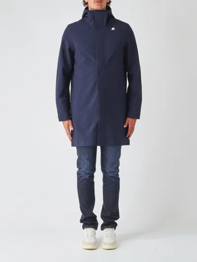 K-way Thomas Bonded Waterproof Nylon Knee-length Parka In Blue