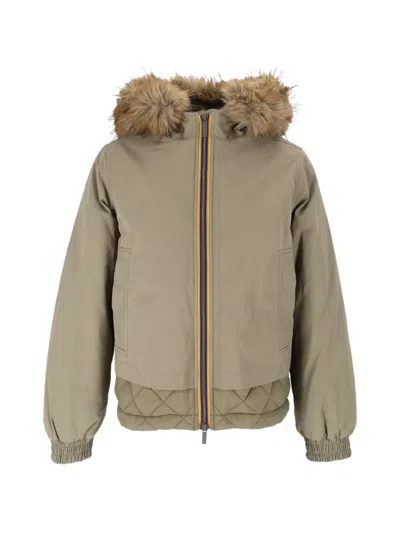 K-way Tosca Faux-fur Trim Puffer Jacket In Brown