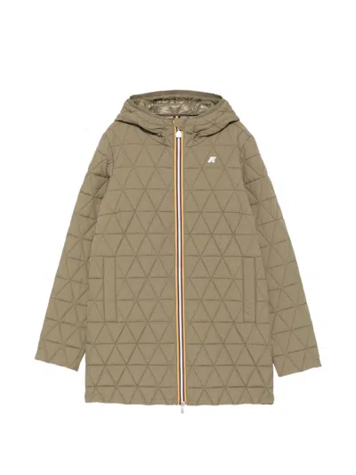 K-way Triangle-quilted Hooded Coat In Brown