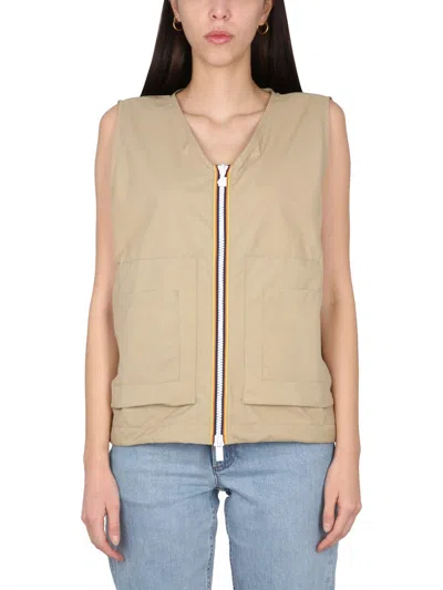 K-way Unisex V-neck Mini Vest With Zipper Closure In Black