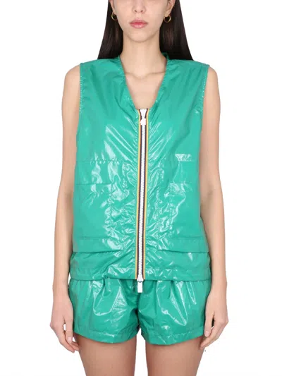 K-way Unisex V-neck Zipper Closure Mini Vest In Green