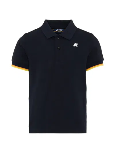 K-way Kids' Vincent Logo-patch Striped-trim Polo Shirt In Black